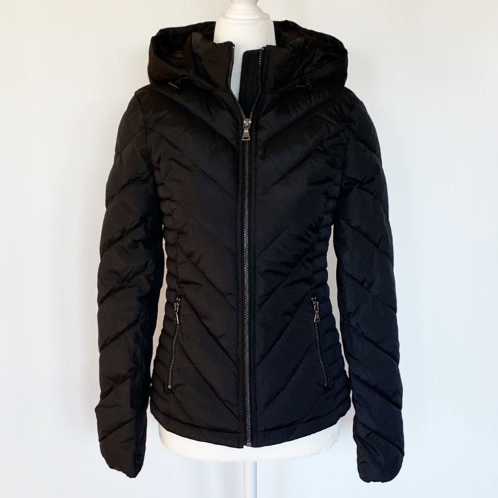 Express Hooded Ski Puffer Jacket XS Black